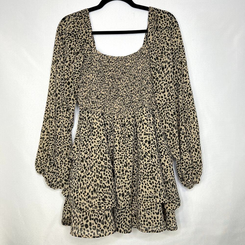 Entro Cheetah Print Romper One Piece Long Sleeve Shorts Size Large
